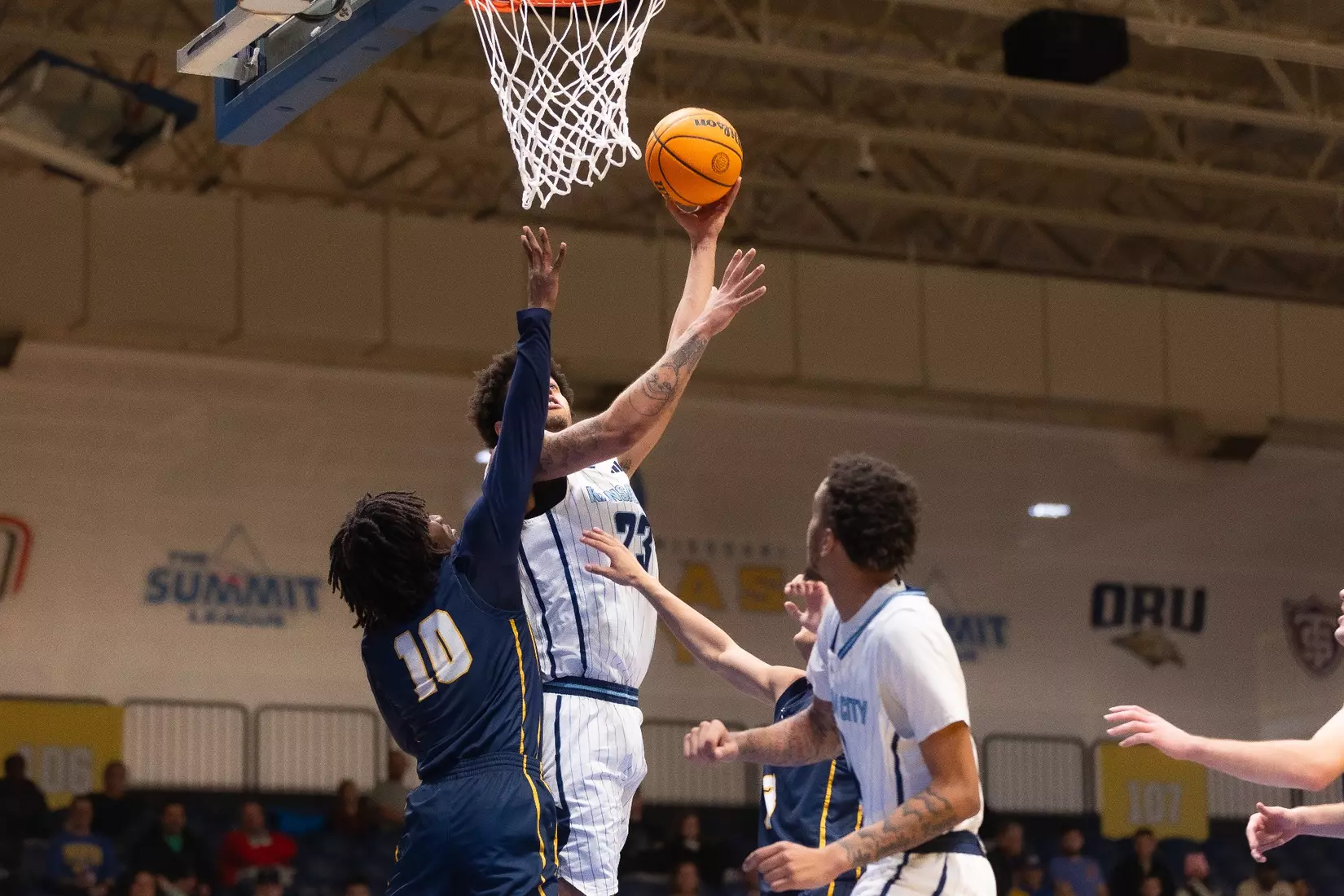 Kansas City Men's Basketball took down Spurgeon 102-75 on December 13, 2025, behind 20-point performances from Kasheem Grady and Jerome Palm.