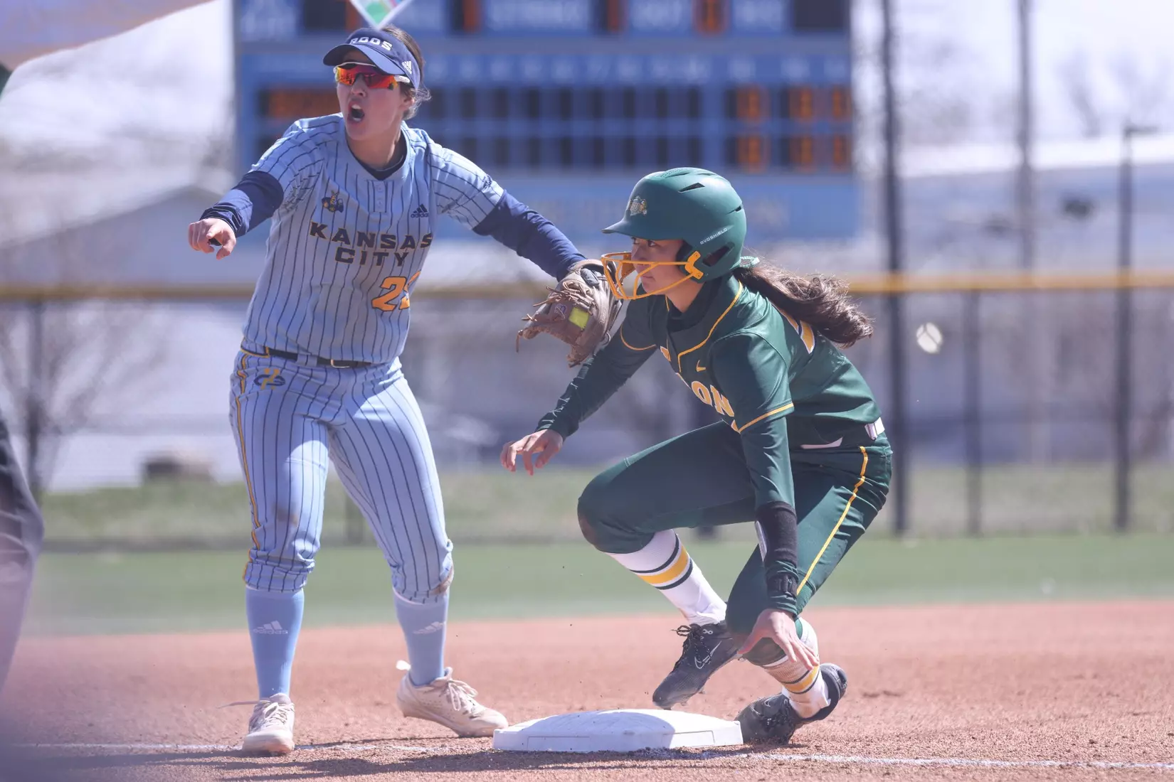 Kansas City Softball split its conference home opener with North Dakota State,  the Roos fell 9-1 (6 innings) in the first game and won the second 4-2. Hannah Burks earned the first win of her collegiate career from the circle throwing two strikeouts and holding the Bison to five hits.