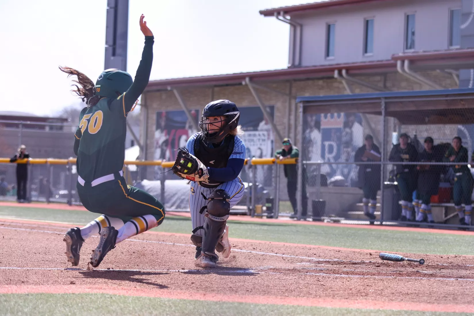 Kansas City Softball split its conference home opener with North Dakota State,  the Roos fell 9-1 (6 innings) in the first game and won the second 4-2. Hannah Burks earned the first win of her collegiate career from the circle throwing two strikeouts and holding the Bison to five hits.