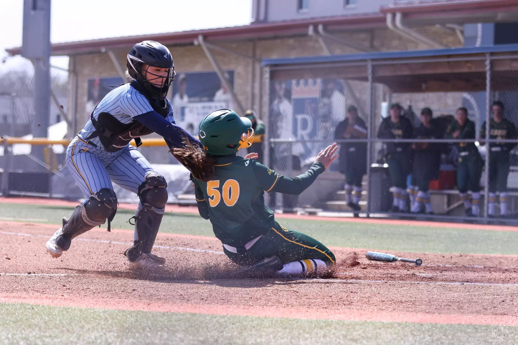 Kansas City Softball split its conference home opener with North Dakota State,  the Roos fell 9-1 (6 innings) in the first game and won the second 4-2. Hannah Burks earned the first win of her collegiate career from the circle throwing two strikeouts and holding the Bison to five hits.