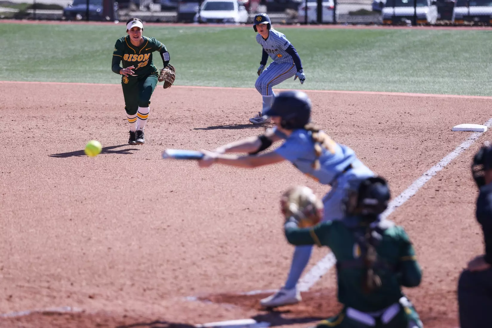 Kansas City Softball split its conference home opener with North Dakota State,  the Roos fell 9-1 (6 innings) in the first game and won the second 4-2. Hannah Burks earned the first win of her collegiate career from the circle throwing two strikeouts and holding the Bison to five hits.