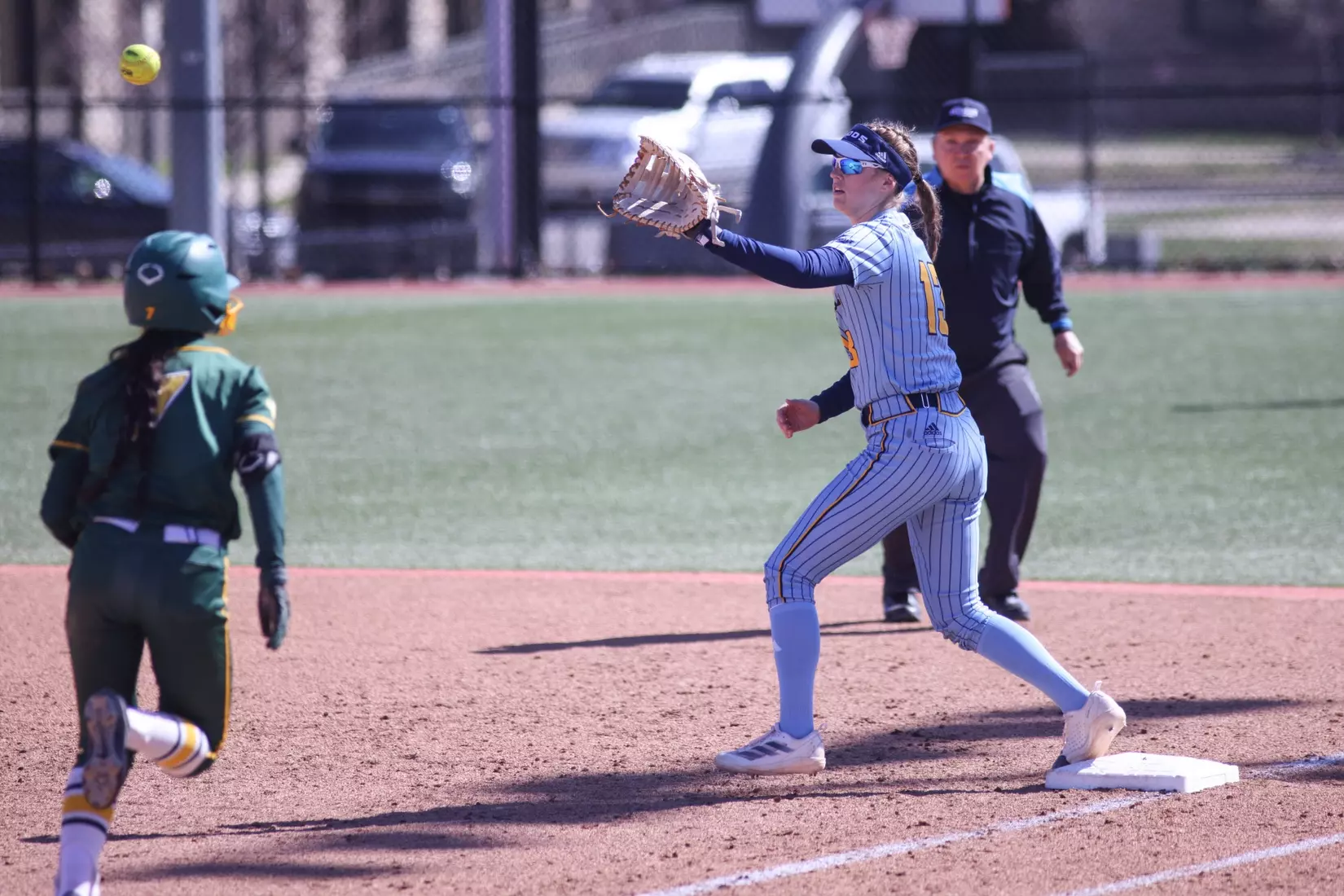 Kansas City Softball split its conference home opener with North Dakota State,  the Roos fell 9-1 (6 innings) in the first game and won the second 4-2. Hannah Burks earned the first win of her collegiate career from the circle throwing two strikeouts and holding the Bison to five hits.