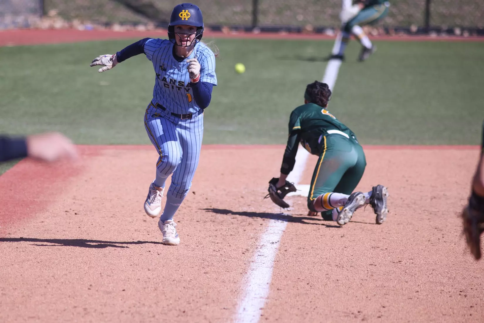 Kansas City Softball split its conference home opener with North Dakota State,  the Roos fell 9-1 (6 innings) in the first game and won the second 4-2. Hannah Burks earned the first win of her collegiate career from the circle throwing two strikeouts and holding the Bison to five hits.