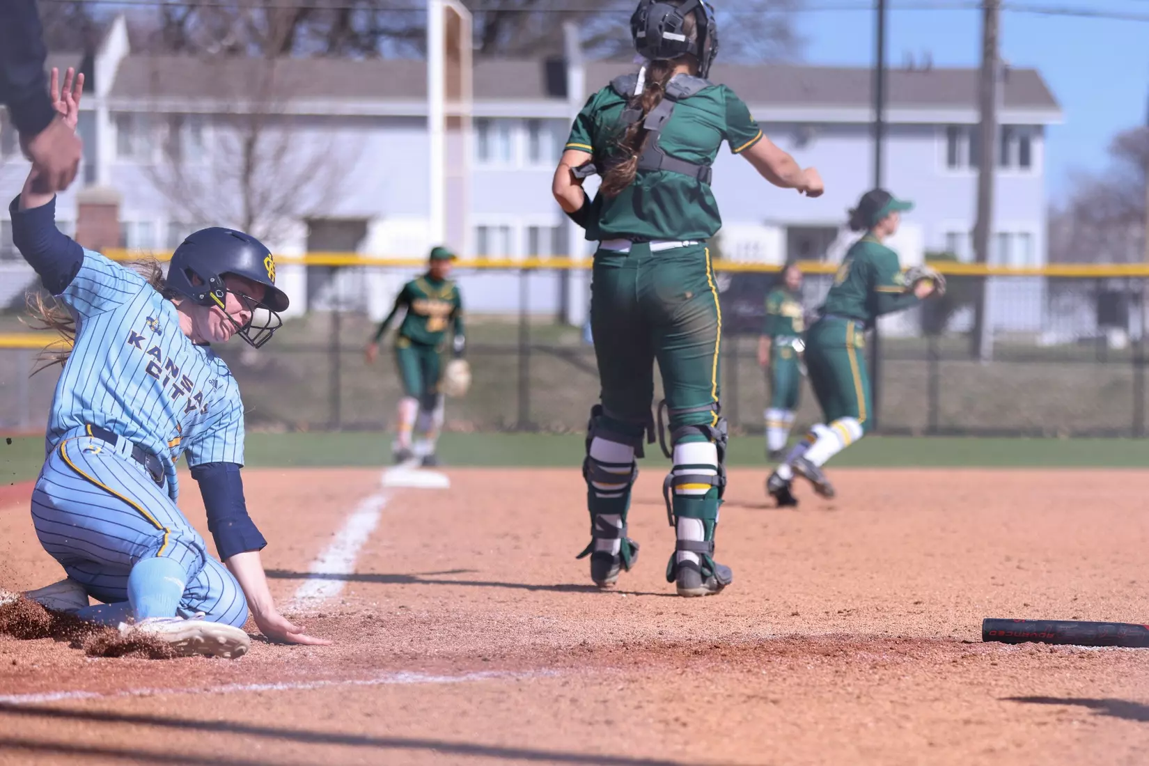 Kansas City Softball split its conference home opener with North Dakota State,  the Roos fell 9-1 (6 innings) in the first game and won the second 4-2. Hannah Burks earned the first win of her collegiate career from the circle throwing two strikeouts and holding the Bison to five hits.