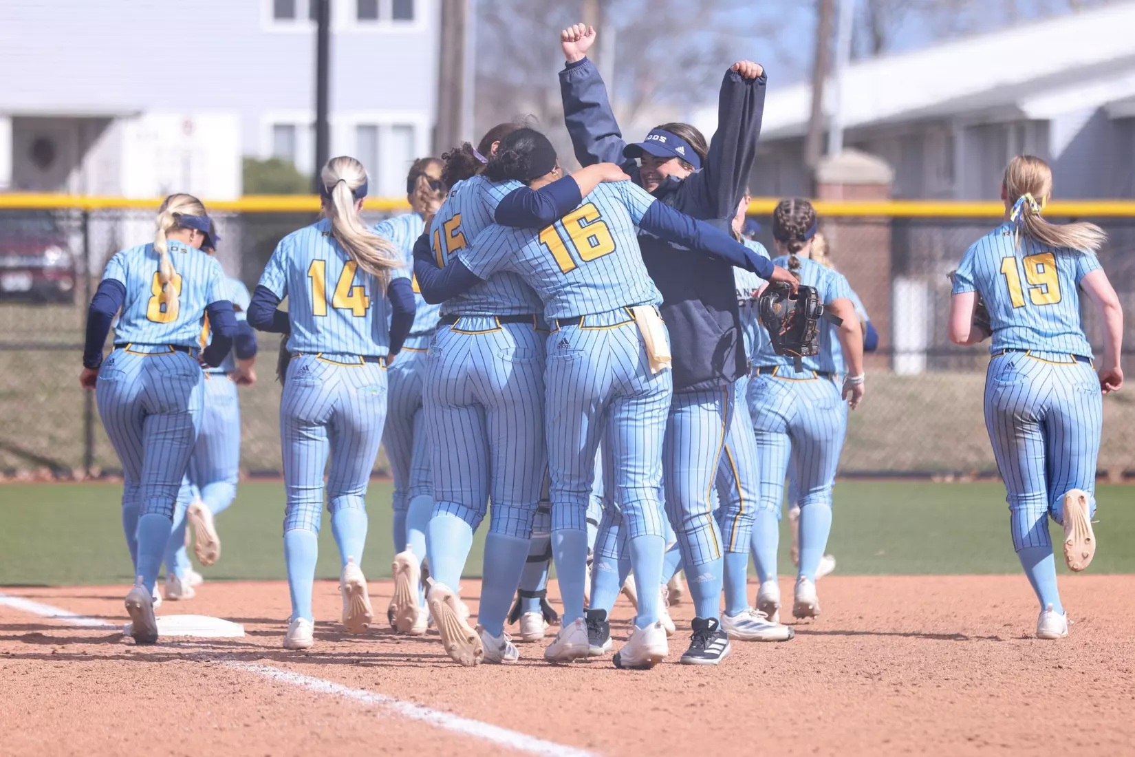 Kansas City Softball split its conference home opener with North Dakota State,  the Roos fell 9-1 (6 innings) in the first game and won the second 4-2. Hannah Burks earned the first win of her collegiate career from the circle throwing two strikeouts and holding the Bison to five hits.