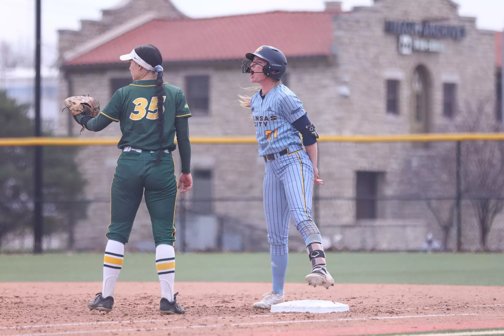 Kansas City Softball split its conference home opener with North Dakota State,  the Roos fell 9-1 (6 innings) in the first game and won the second 4-2. Hannah Burks earned the first win of her collegiate career from the circle throwing two strikeouts and holding the Bison to five hits.
