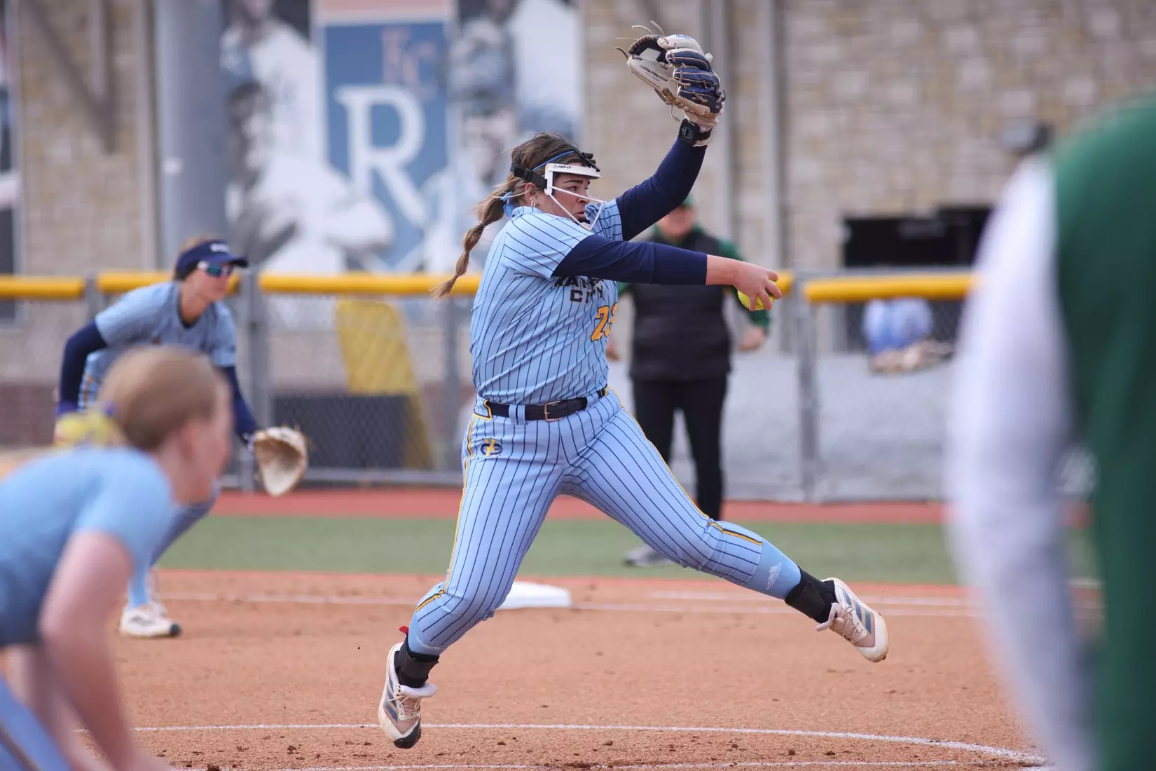 Kansas City Softball split its conference home opener with North Dakota State,  the Roos fell 9-1 (6 innings) in the first game and won the second 4-2. Hannah Burks earned the first win of her collegiate career from the circle throwing two strikeouts and holding the Bison to five hits.