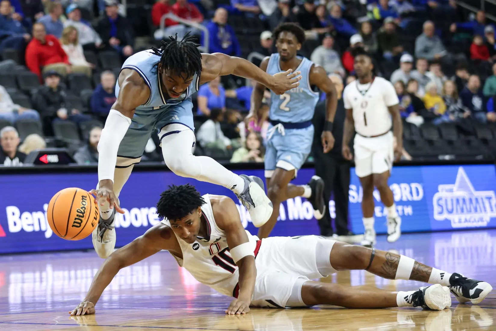 Kansas City Men's Basketball fell to #1 Omaha, 70-61 in the Quarter Finals of the Summit League Tournament. Jamar Brown went for 27 points and Melvyn Ebonkoli had a career-high tying three blocks.