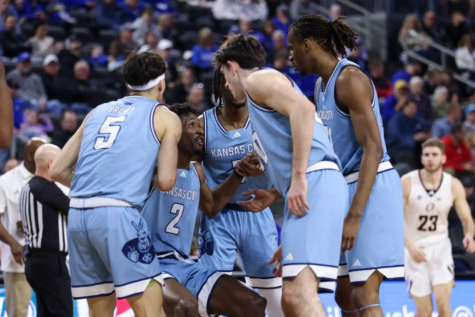 Kansas City Men's Basketball fell to #1 Omaha, 70-61 in the Quarter Finals of the Summit League Tournament. Jamar Brown went for 27 points and Melvyn Ebonkoli had a career-high tying three blocks.