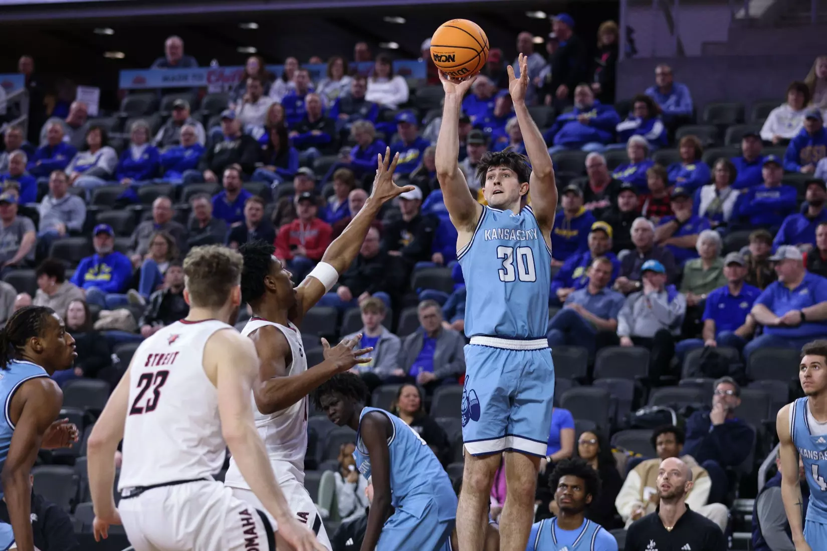 Kansas City Men's Basketball fell to #1 Omaha, 70-61 in the Quarter Finals of the Summit League Tournament. Jamar Brown went for 27 points and Melvyn Ebonkoli had a career-high tying three blocks.