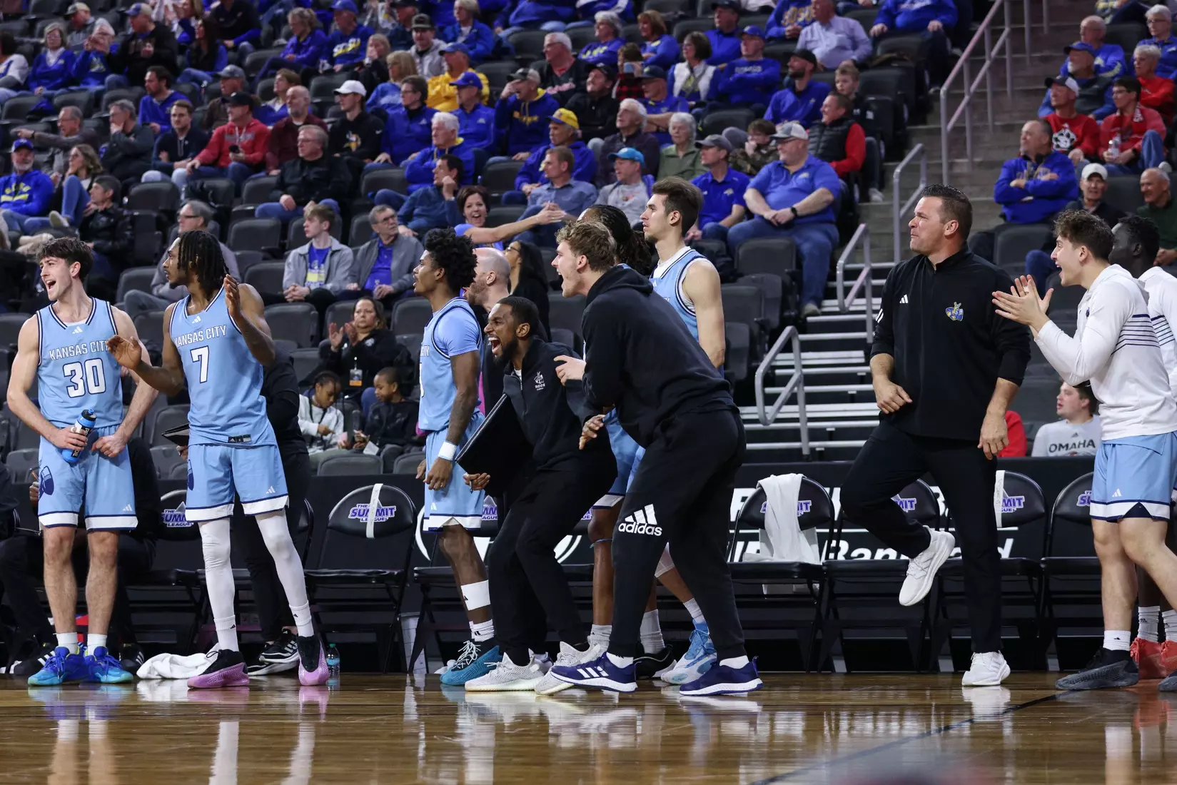 Kansas City Men's Basketball fell to #1 Omaha, 70-61 in the Quarter Finals of the Summit League Tournament. Jamar Brown went for 27 points and Melvyn Ebonkoli had a career-high tying three blocks.