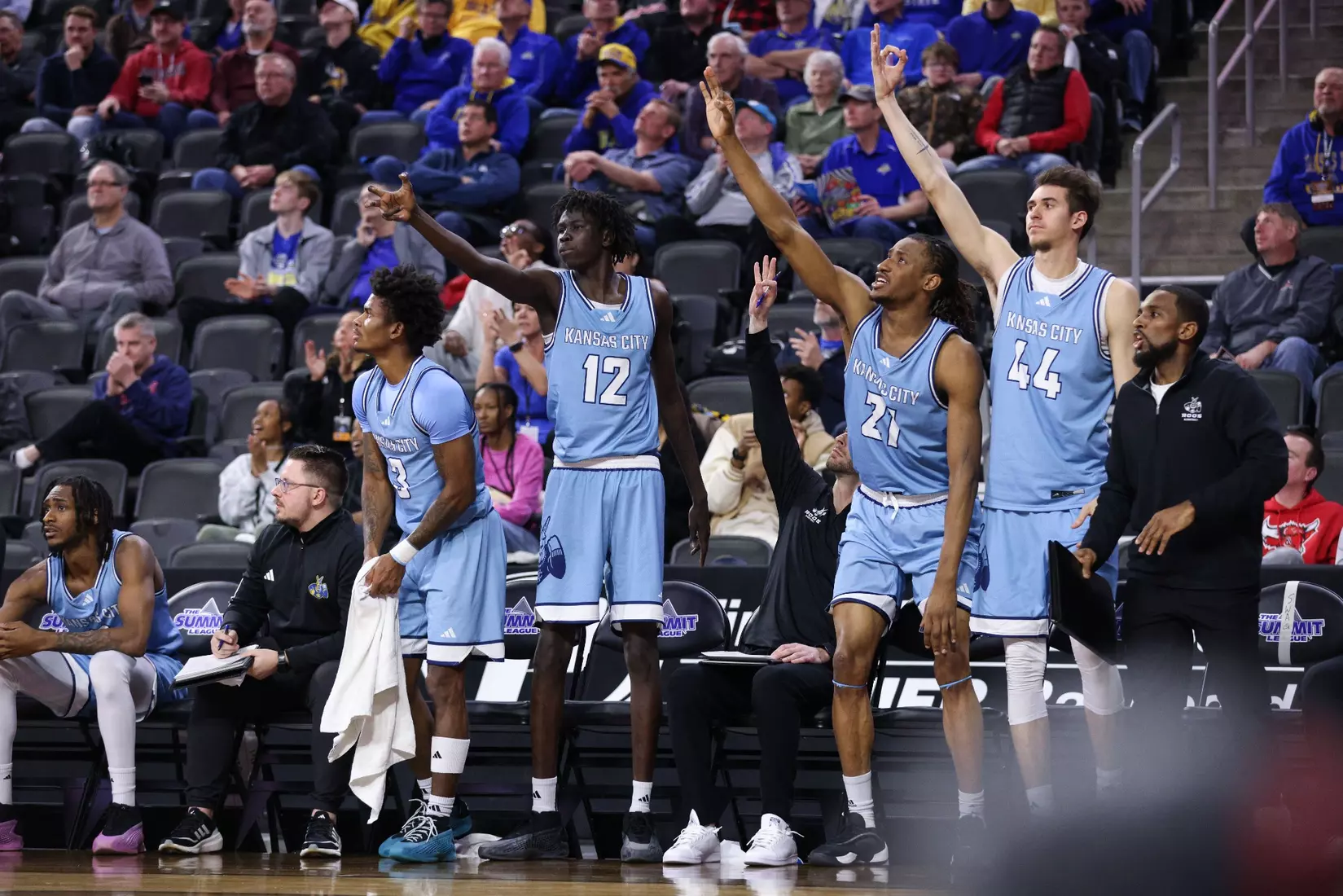 Kansas City Men's Basketball fell to #1 Omaha, 70-61 in the Quarter Finals of the Summit League Tournament. Jamar Brown went for 27 points and Melvyn Ebonkoli had a career-high tying three blocks.