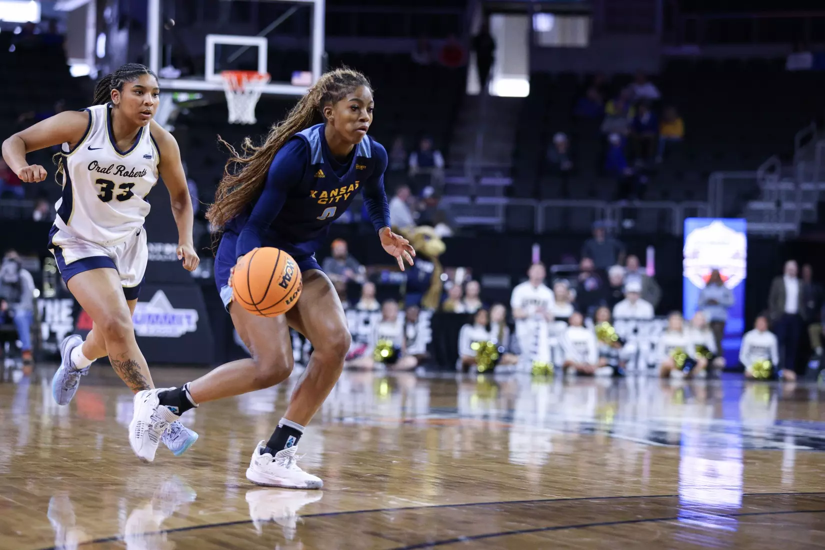 Kansas City Women's Basketball ended its season against No. 2 Oral Roberts in the Summit League Semifinals, falling 73-95. Elauni Bennett put up her second double-double of the tournament with 17 points and 13 rebounds. Alayna Contreras led the Roos from the field with 20 points.