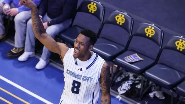 Trey Booker-Lowery watches his shot as the Roos took on Omaha