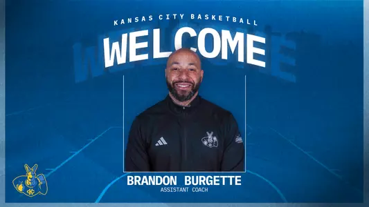 Welcome Assistant Coach Brandon Burgette - Graphic featuring photo of Burgette