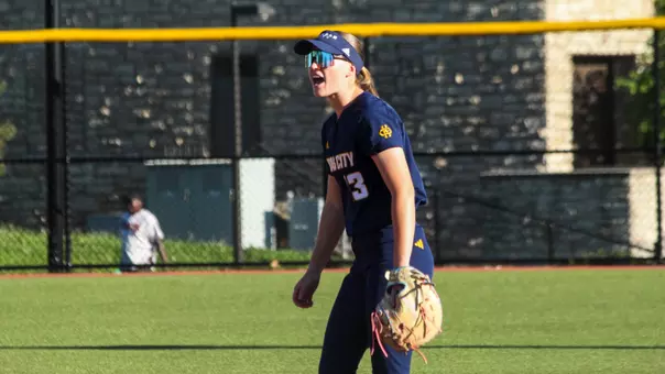 Katie Noble celebrates after the Roos record an out in KC's game against South Dakota on April 24