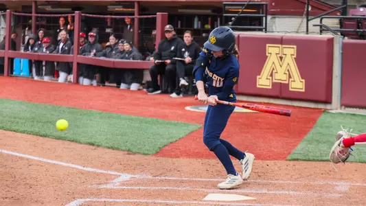 Lauren Parker approaches for a swing in the Roos' Summit League Championship game against South Dakota