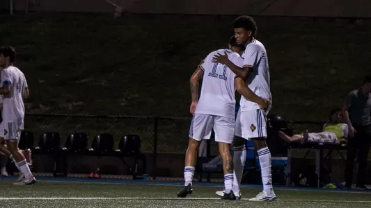 Makhi Francis and Mariano Beunza share a moment following Beunza's goal against SIUE
