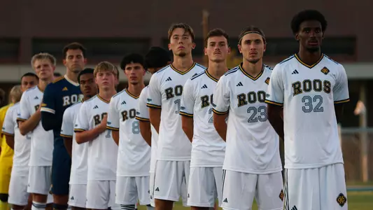 Kansas City Men's Soccer Lines up for the playing of the national anthem