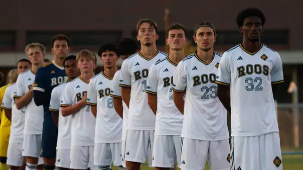 Kansas City Men's Soccer Lines up for the playing of the national anthem