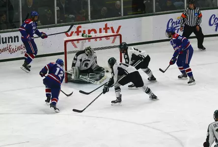 Josh Holmstrom scores on the power play at MSU 10/25/13
