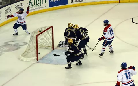 Stephen Buco picks up a power play goal vs. Notre Dame
