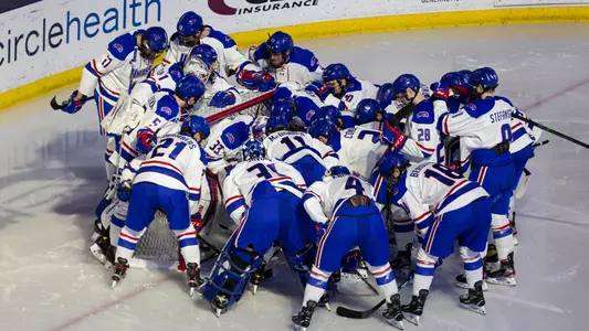Hockey team huddle