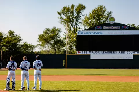 May 18, 2023, Lowell, MA:
The Umass Lowell Baseball team takes on the Binghamton Bearcats at Edward A. LeLacheur Park in Lowell, Massachusetts. Thursday, May 18, 2023.
(Photo by Nick Grace/UMass Lowell Athletics)