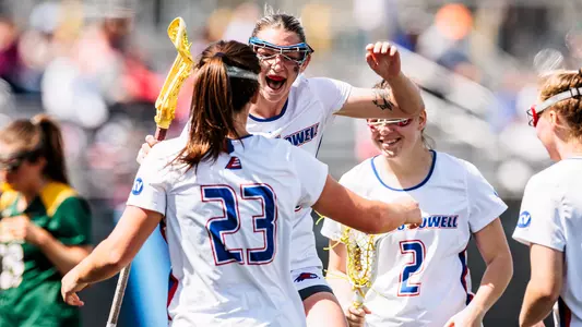 Jade Catlin Celebrating After a Goal (WLAX At Manhattan Recap Header)