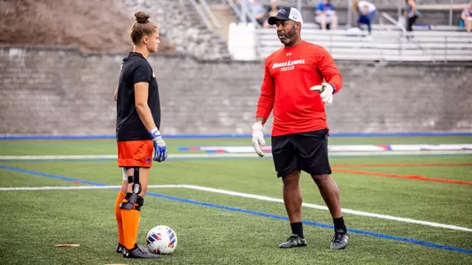 August 18, 2022, Lowell, MA:
UMass Lowell Women’s Soccer team takes on the Merrimack College Warriors at Cushing Field Complex in Lowell, Massachusetts. Thursday, August 18, 2022.
(Photo by Nick Grace/UMass Lowell Athletics)