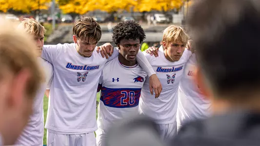 MSOC Alex Champagne and Jonah Straube in Team Huddle