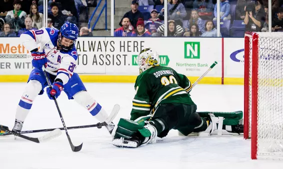 Libor Nemec shooting on net against Clarkson goalie