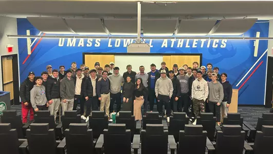 UMass Lowell baseball student-athletes and panelists from Vi-Leon