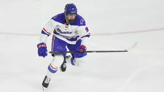 Action shot of Jack Collins skating forward for the release on him signing with the Iowa Heartlanders of the ECHL.