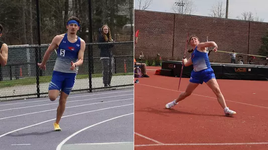 Photo of Michael Fisher running and Alessandra Forgione throwing the javelin