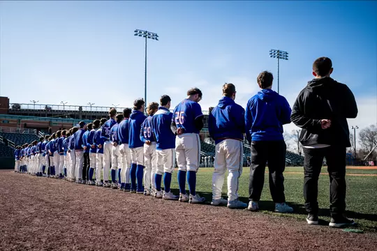 UMass Lowell Baseball Team Out on the field for the National Anthem