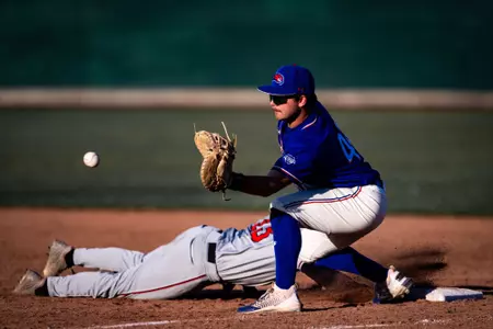 UMass Lowell Baseball - Infielder Sean O'Leary getting ready for the ball to be hit into play