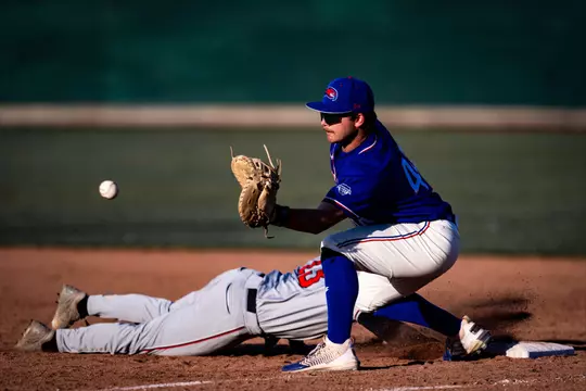 UMass Lowell Baseball - Infielder Sean O'Leary getting ready for the ball to be hit into play