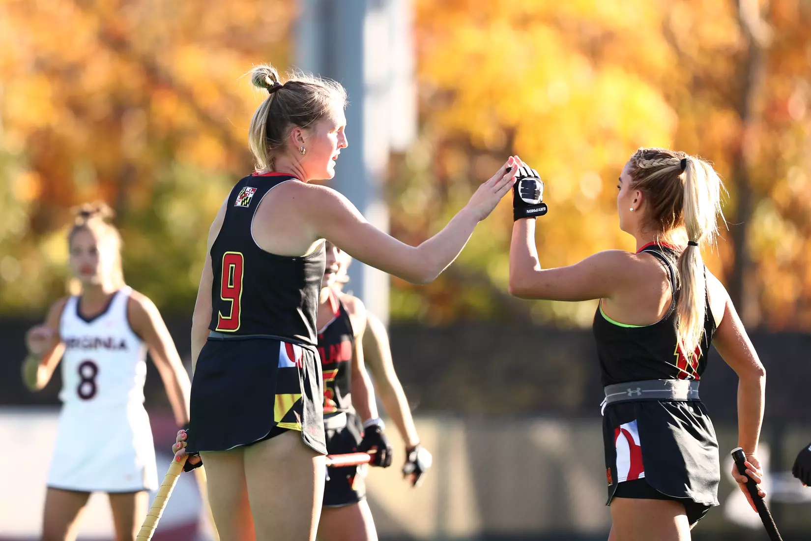 Midfielder/Forward Taylor Mason (9), Midfielder Julianna Tornetta (11)
#5 Maryland Terrapins vs. #13 Virginia Cavaliers at Maryland Field Hockey Complex in College Park, MD on Friday, Nov. 12, 2021.
Zach Bland/Maryland Terrapins