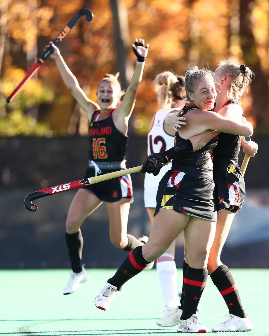 Forward Mayv Clune (13), Forward Bibi Donraadt (12), Midfielder Emma DeBerdine (16)
#5 Maryland Terrapins vs. #13 Virginia Cavaliers at Maryland Field Hockey Complex in College Park, MD on Friday, Nov. 12, 2021.
Zach Bland/Maryland Terrapins