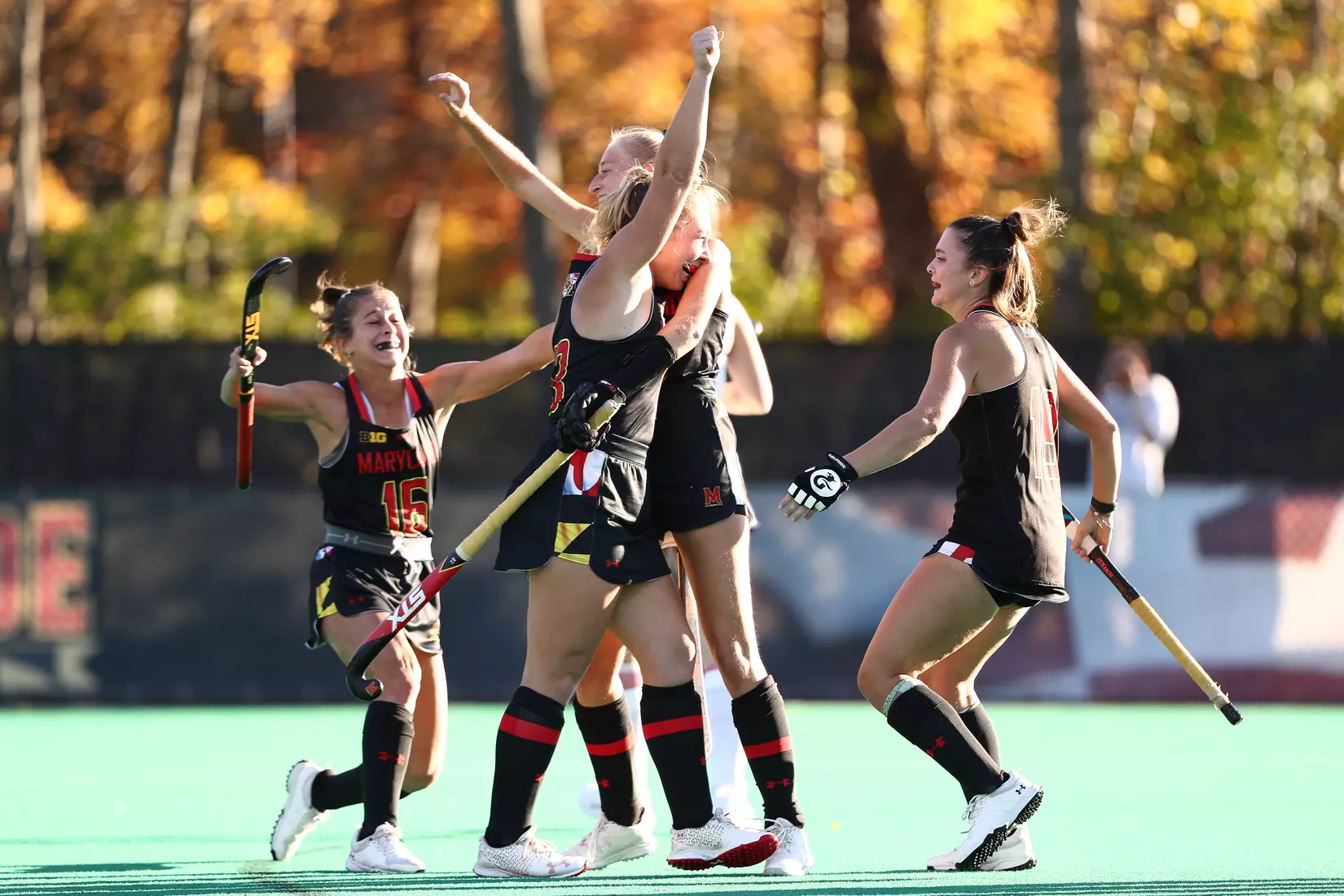 Forward Mayv Clune (13), Forward Bibi Donraadt (12), Midfielder Emma DeBerdine (16), Forward Hope Rose (19)
#5 Maryland Terrapins vs. #13 Virginia Cavaliers at Maryland Field Hockey Complex in College Park, MD on Friday, Nov. 12, 2021.
Zach Bland/Maryland Terrapins