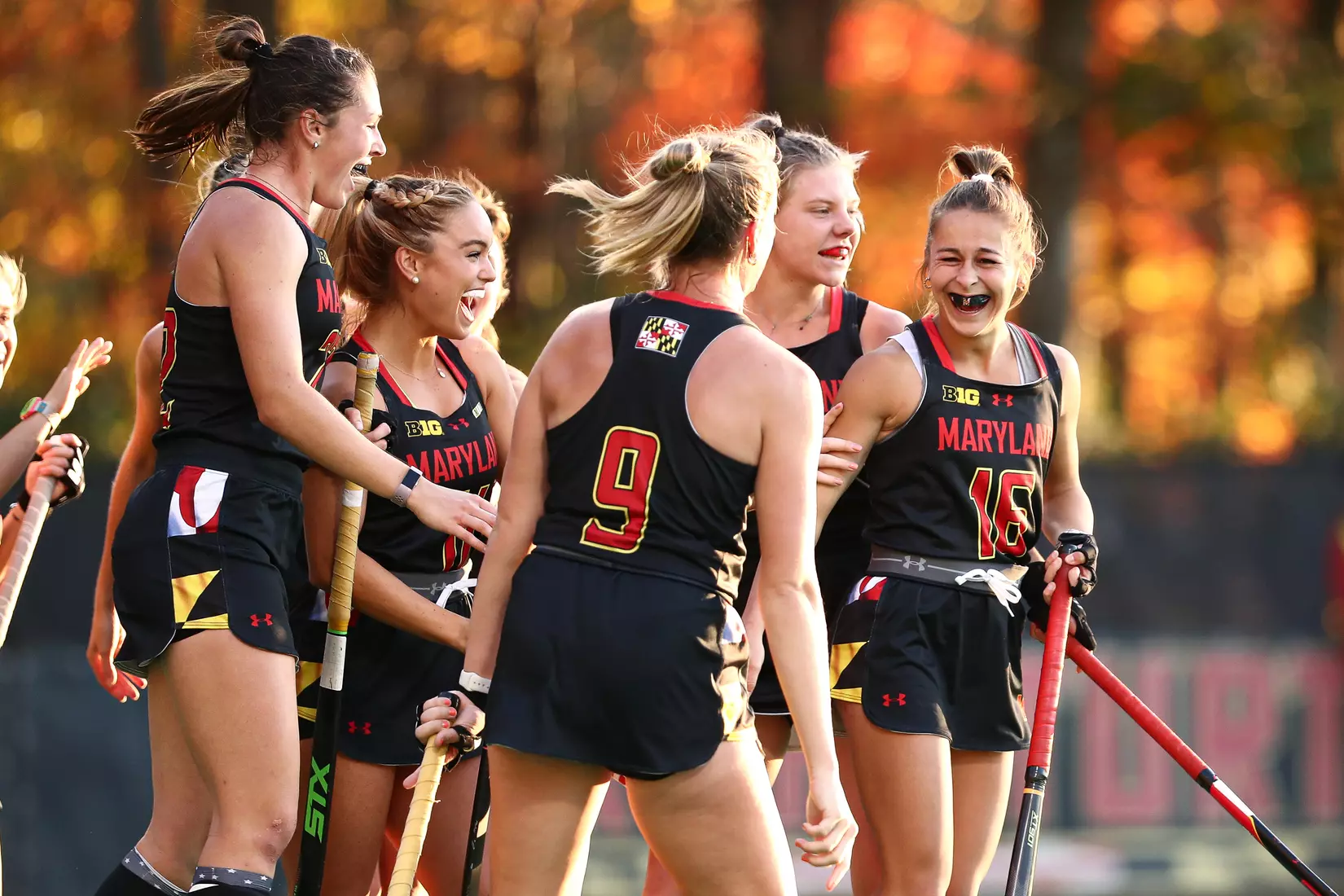 Midfielder Emma DeBerdine (16), Midfielder/Forward Taylor Mason (9), Defender Maura Verleg (4), Midfielder Julianna Tornetta (11) , Defender Riley Donnelly (22)
#5 Maryland Terrapins vs. #13 Virginia Cavaliers at Maryland Field Hockey Complex in College Park, MD on Friday, Nov. 12, 2021.
Zach Bland/Maryland Terrapins