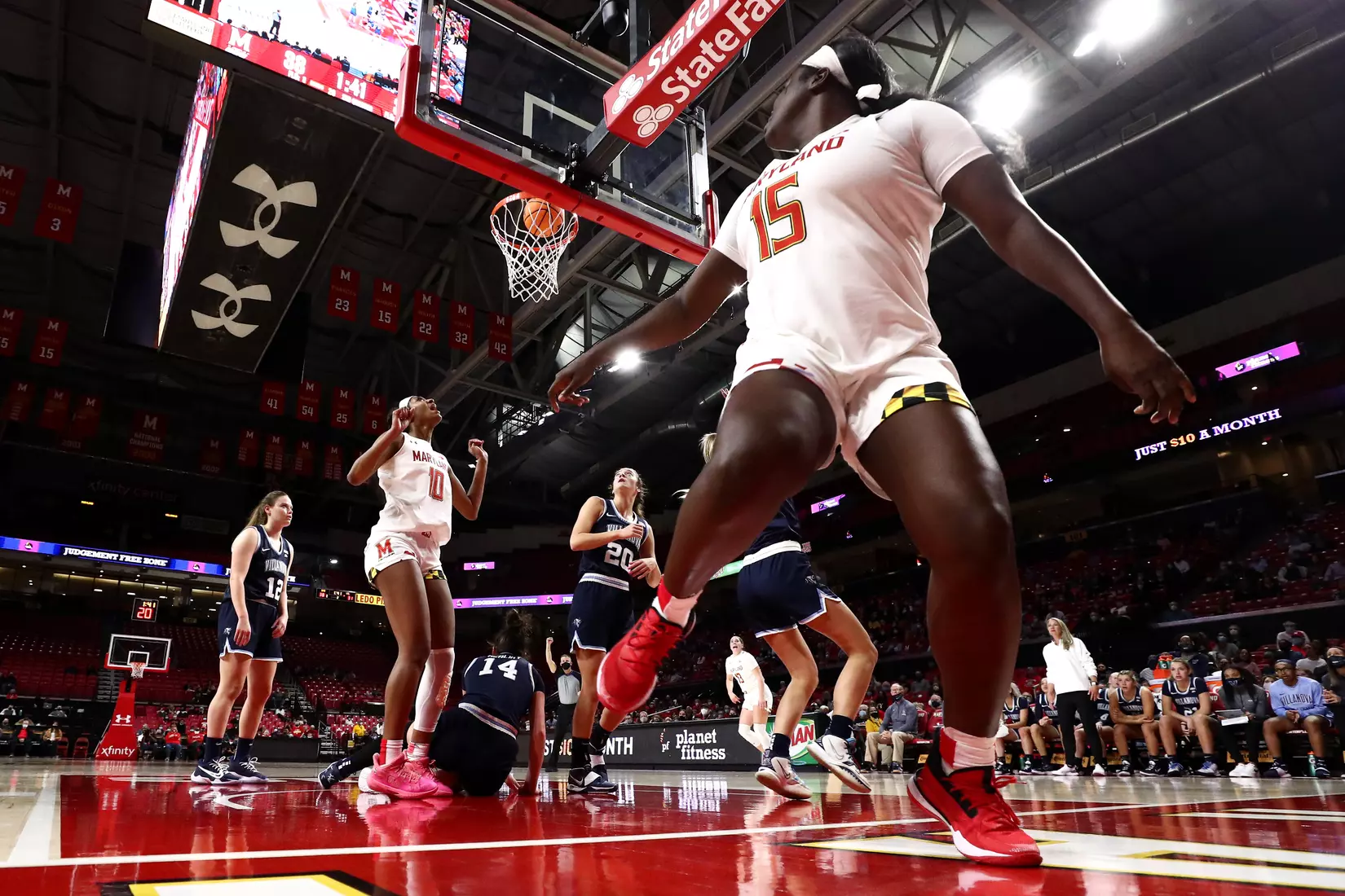 Ashley Owusu (15), Angel Reese (10)
#4 Maryland Terrapins vs. Villanova Wildcats at XFINITY Center in College Park, MD on Friday, Nov. 12, 2021.
Zach Bland/Maryland Terrapins