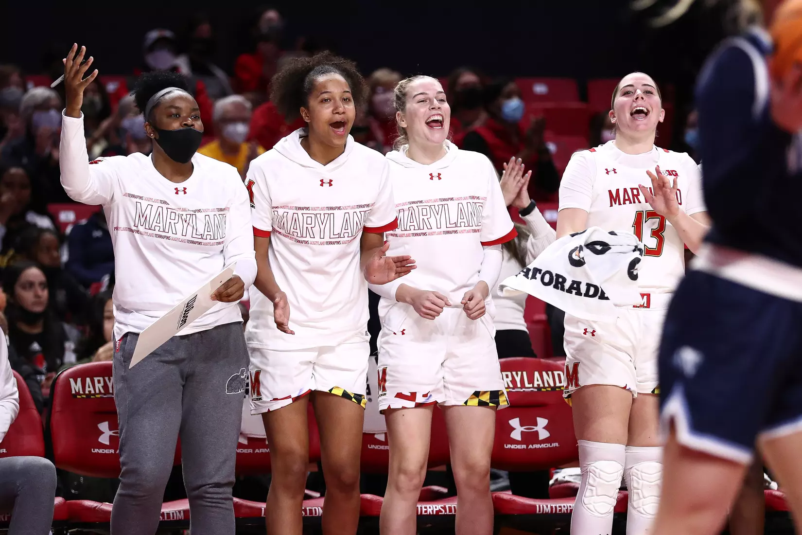 Student assistant Zoe Young, Emma Chardon (21), Taisiya Kozlova (14), Faith Masonius (13)
#4 Maryland Terrapins vs. Villanova Wildcats at XFINITY Center in College Park, MD on Friday, Nov. 12, 2021.
Zach Bland/Maryland Terrapins