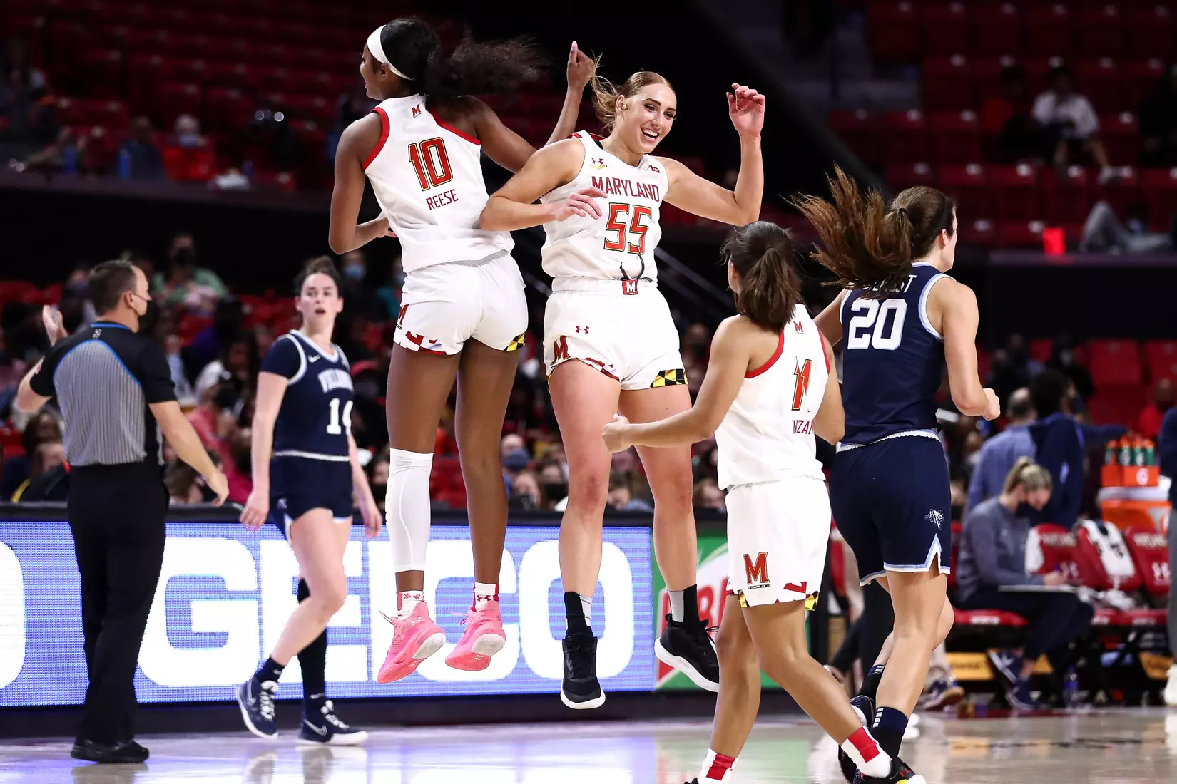 Chloe Bibby (55) scores her 1000th career point.
#4 Maryland Terrapins vs. Villanova Wildcats at XFINITY Center in College Park, MD on Friday, Nov. 12, 2021.
Zach Bland/Maryland Terrapins