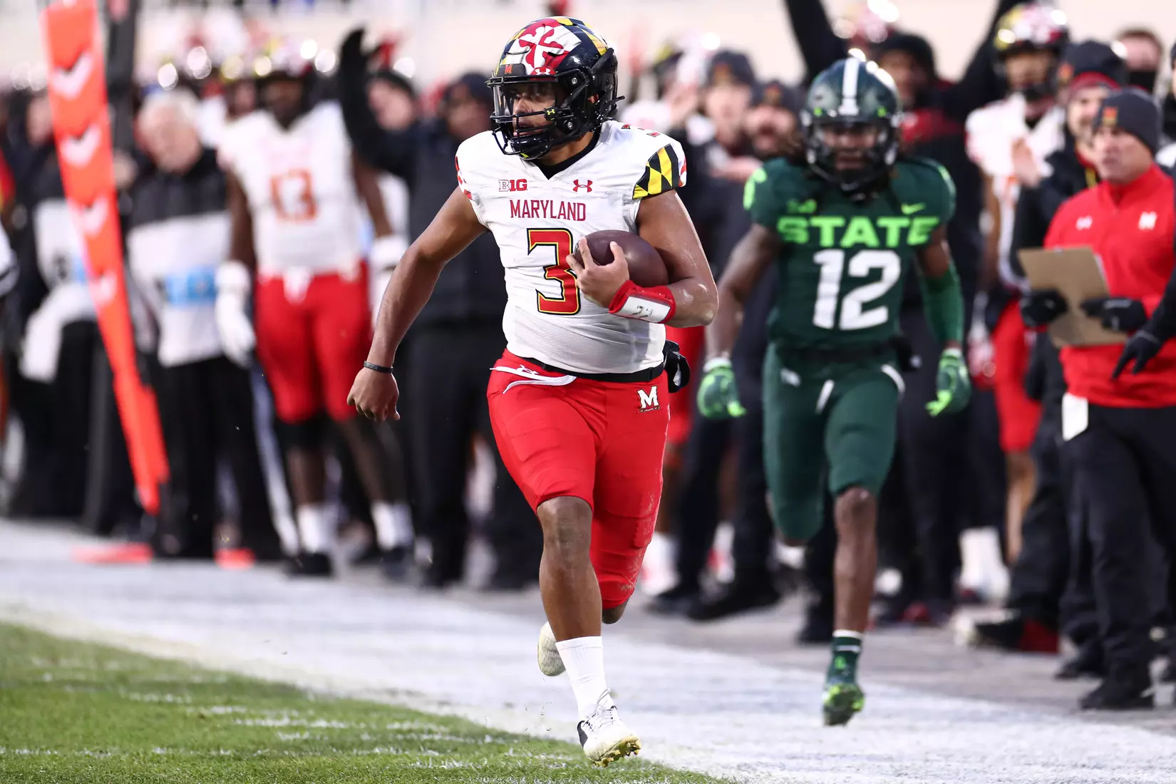 Quarterback Taulia Tagovailoa (3)
Maryland Terrapins vs. #8 Michigan State Spartans at Spartan Stadium in East Lansing, MI on Saturday, Nov. 13, 2021.
Maddie Kyler/Maryland Terrapins