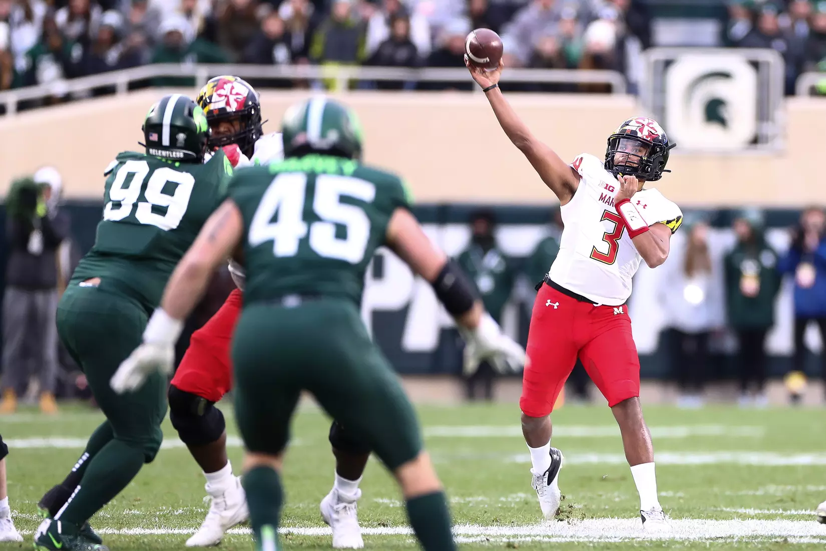 Quarterback Taulia Tagovailoa (3)
Maryland Terrapins vs. #8 Michigan State Spartans at Spartan Stadium in East Lansing, MI on Saturday, Nov. 13, 2021.
Maddie Kyler/Maryland Terrapins