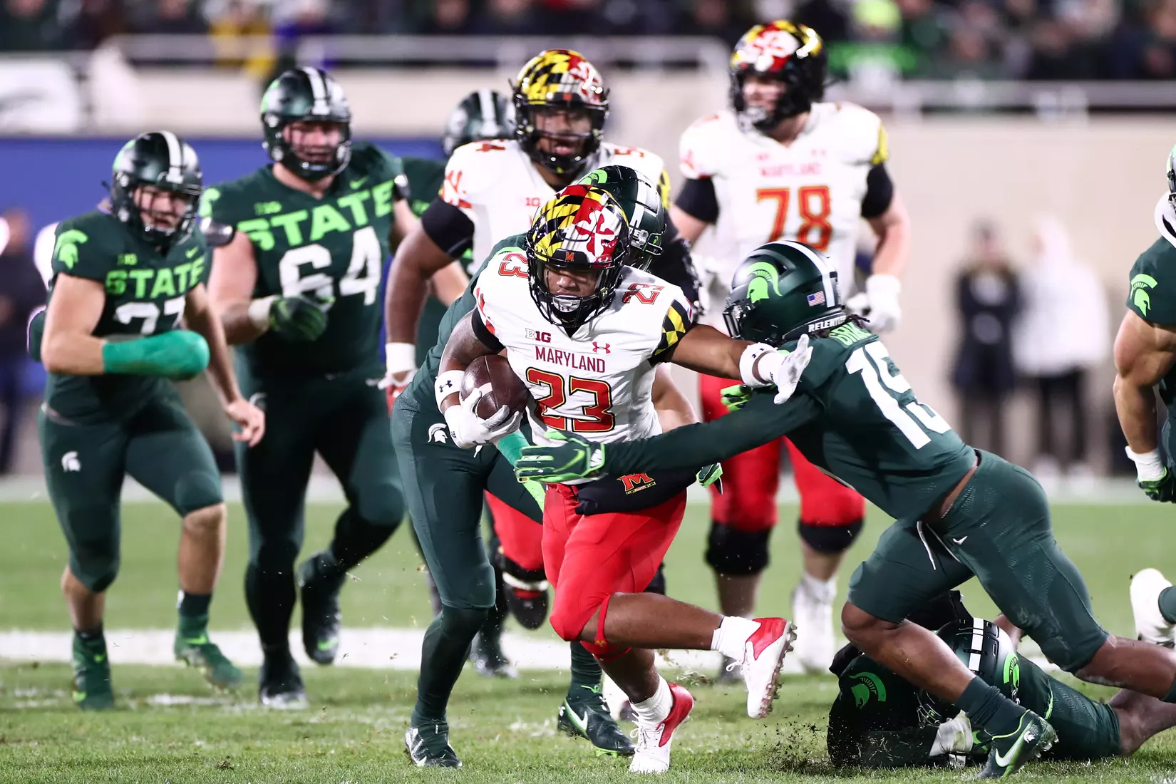 Running back Colby McDonald (23)
Maryland Terrapins vs. #8 Michigan State Spartans at Spartan Stadium in East Lansing, MI on Saturday, Nov. 13, 2021.
Maddie Kyler/Maryland Terrapins