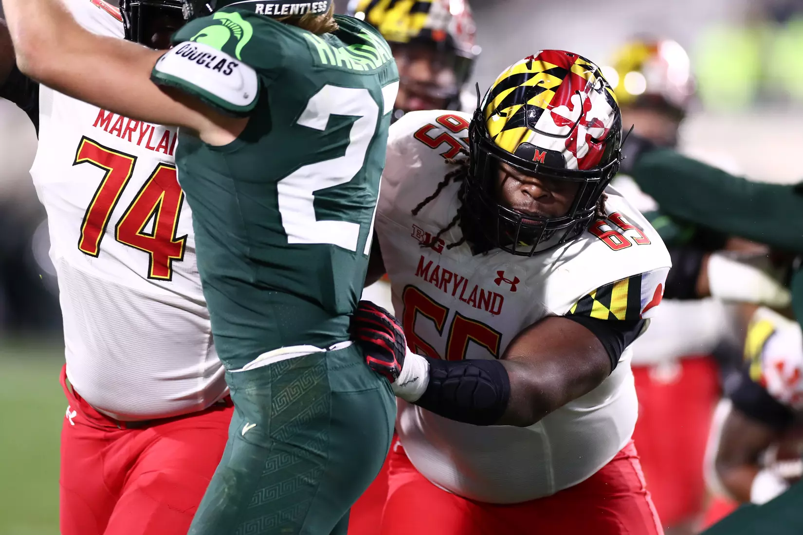 Offensive line Johari Branch (65)
Maryland Terrapins vs. #8 Michigan State Spartans at Spartan Stadium in East Lansing, MI on Saturday, Nov. 13, 2021.
Maddie Kyler/Maryland Terrapins