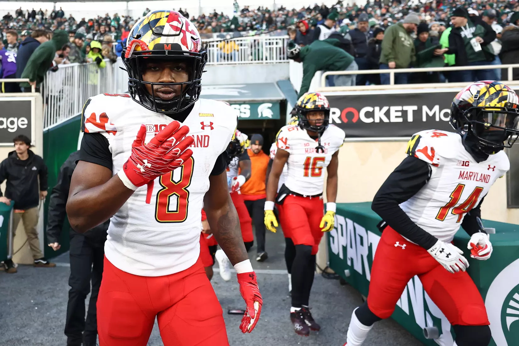 Running back Tayon Fleet-Davis (8)
Maryland Terrapins vs. #8 Michigan State Spartans at Spartan Stadium in East Lansing, MI on Saturday, Nov. 13, 2021.
Maddie Kyler/Maryland Terrapins